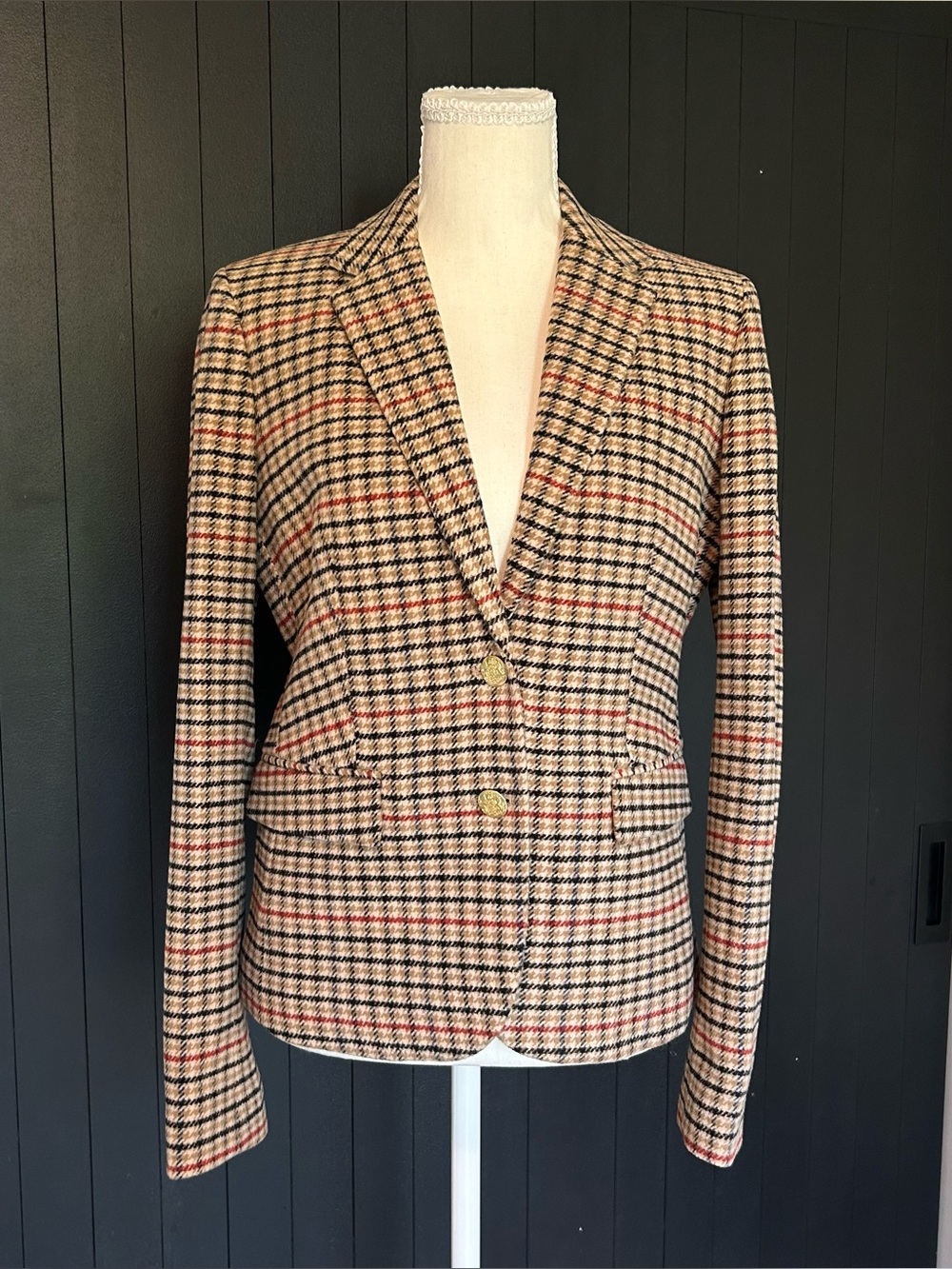 NWT J.Crew plaid blazer with gold hardware size 6